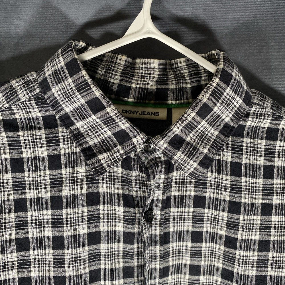 Dkny Jeans Black Plaid Shirt Men's Size Medium Long Sleeve Skateboard Streetwear